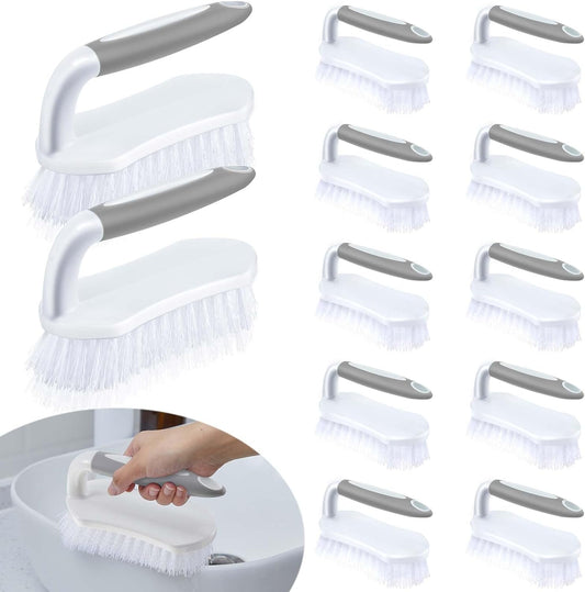 Lallisa 12 Pcs Scrub Brush for Cleaning with Handle Comfortable to Grip Heavy-Duty Flexible Stiff Bristles Scrubber Brushes Bulk for Shower Bathroom Carpet Kitchen Floor Tiles (Gray)