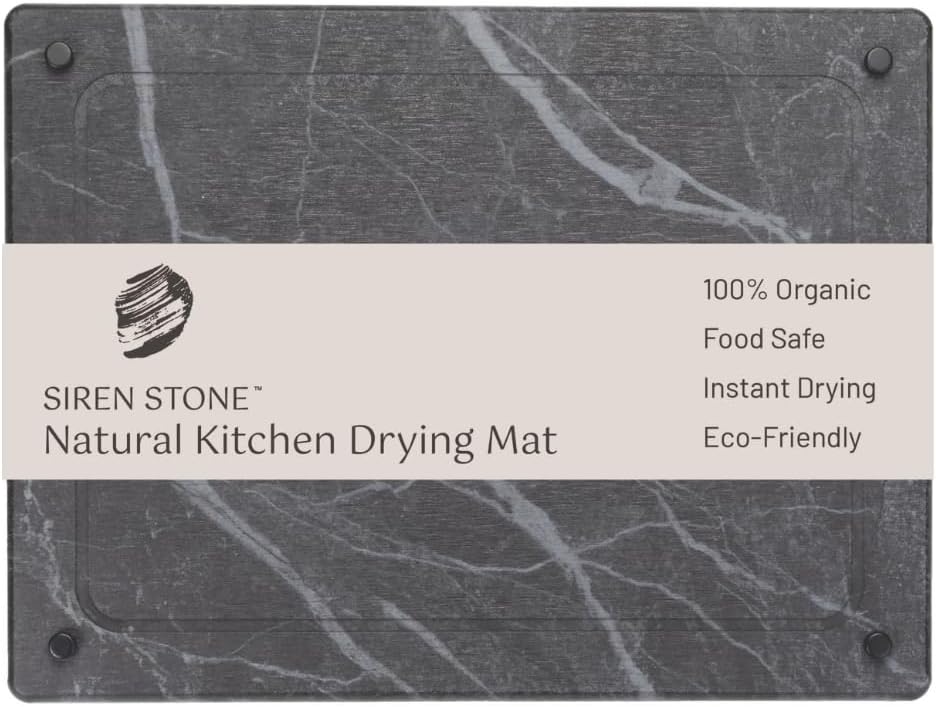 LARGE Siren Stone Natural Dish Drying Mat for Kitchen Counter - Premium Diatomaceous Earth Mat | Quick Drying, Super Absorbent | Non-Toxic, BPA-Free, Eco-Friendly | Female-Founded USA Brand (18"x14")