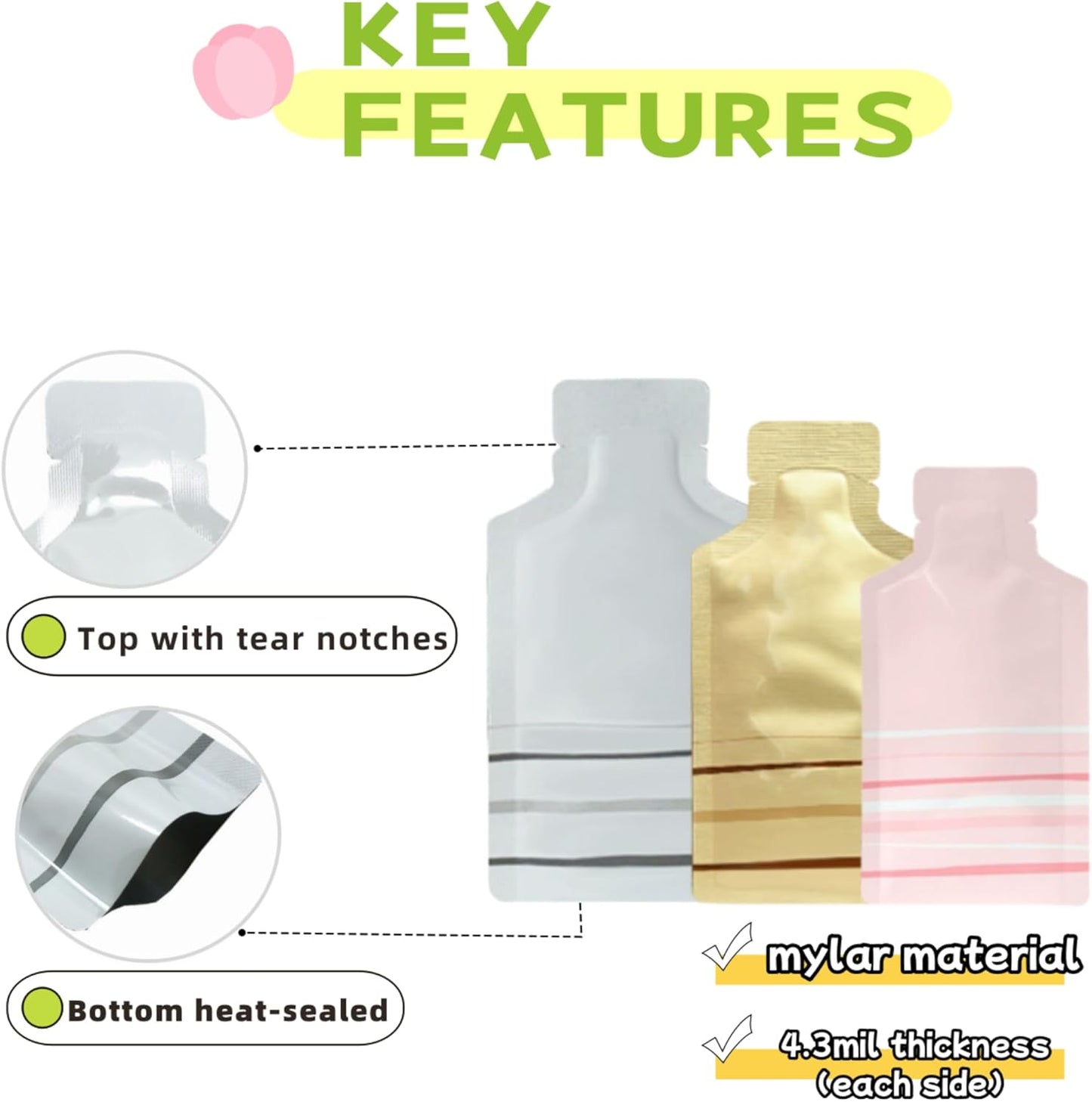 100 Pack 2.36x4.7 inch Heat Seal Sample Mylar Packet for Portable Travel Toiletries Empty Disposable Liquid Shampoo Pouch Single Serving Coffee Powder Condiments Food Storage (Gold)