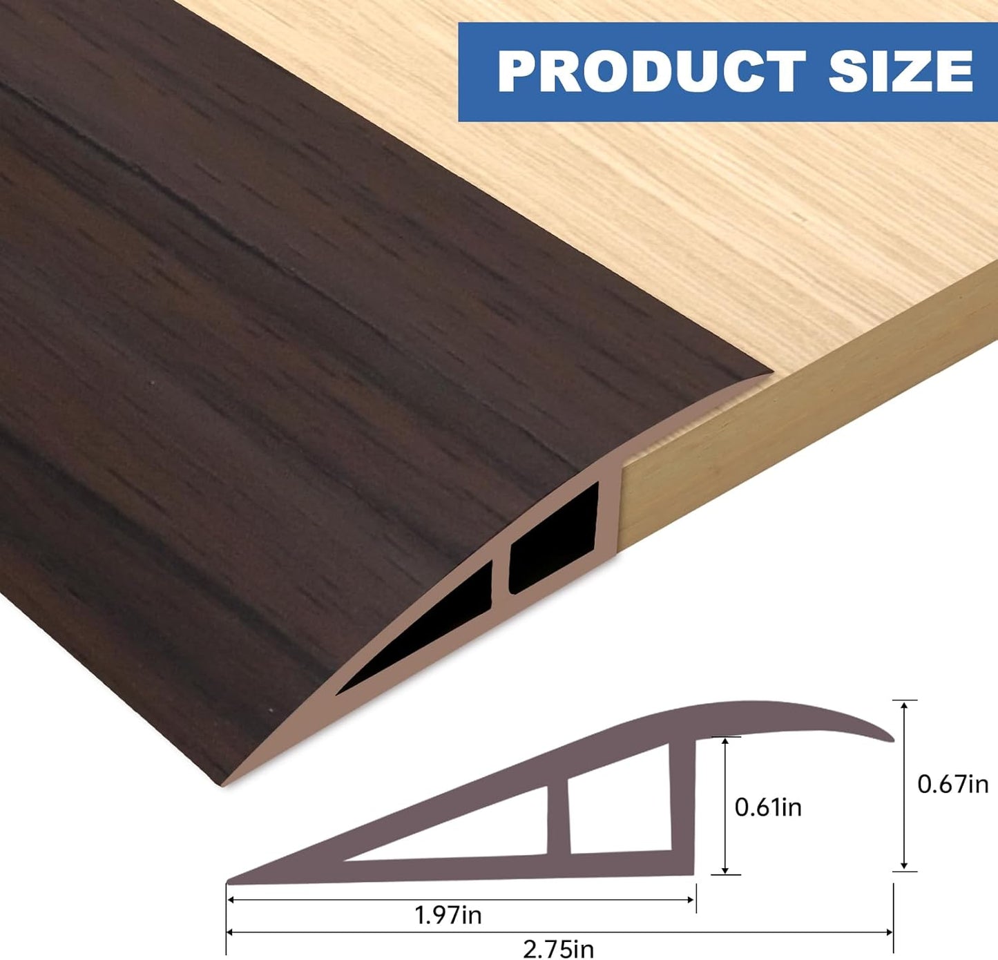 Vinyl Door Threshold Flooring Transition Strip Self Adhesive Carpet Edging Strip for Laminate Doorway Edge Threshold from 2/5" to 3/5" (Brown Wood Grain, 10 Ft)