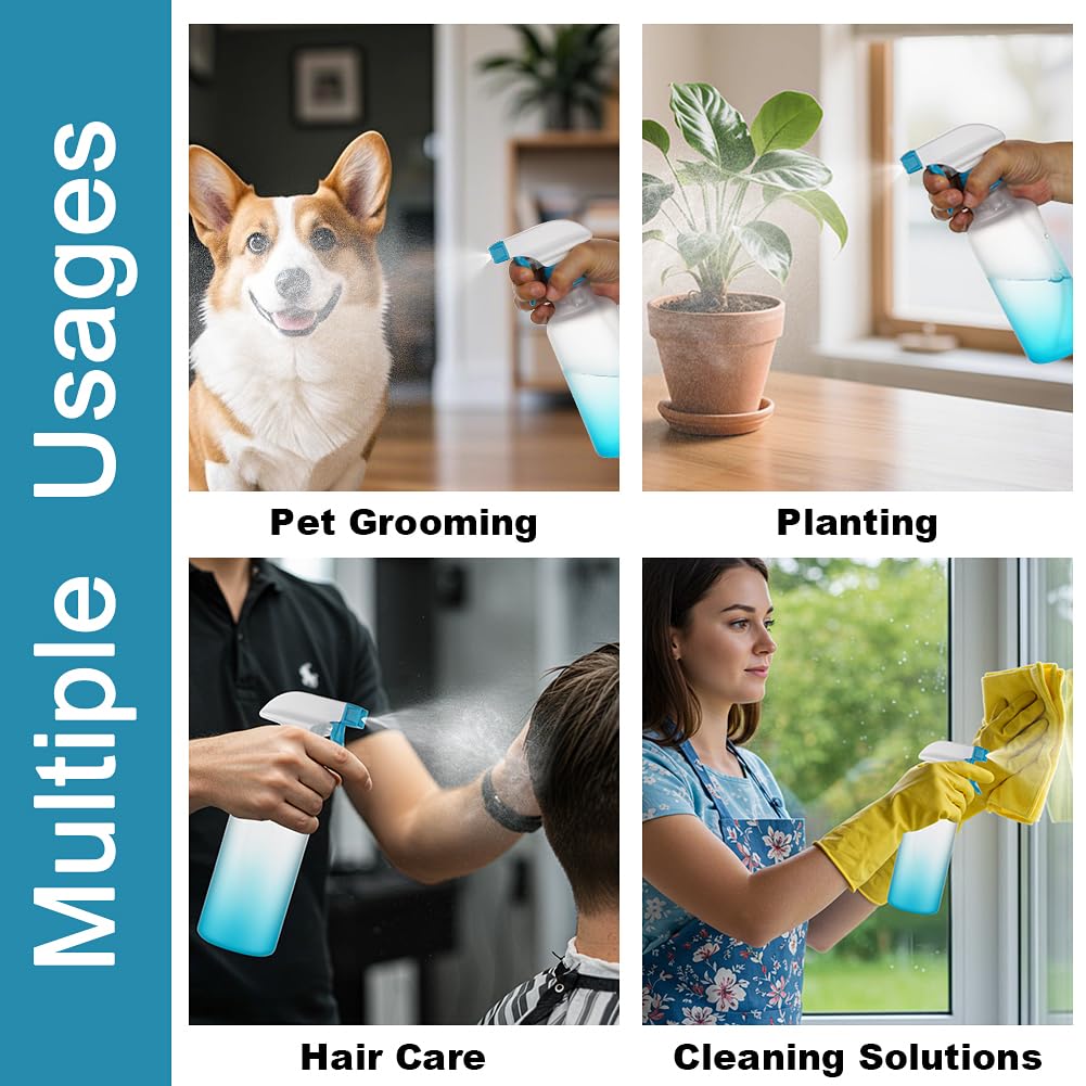 Spray Bottles 16.9oz/500ml Plastic Spray Bottle for Hair Mist/Stream Empty Spray Bottle Heavy Duty Refillable Containers for Cleaning Solutions, Plants Gradient 2 Pack (Blue)