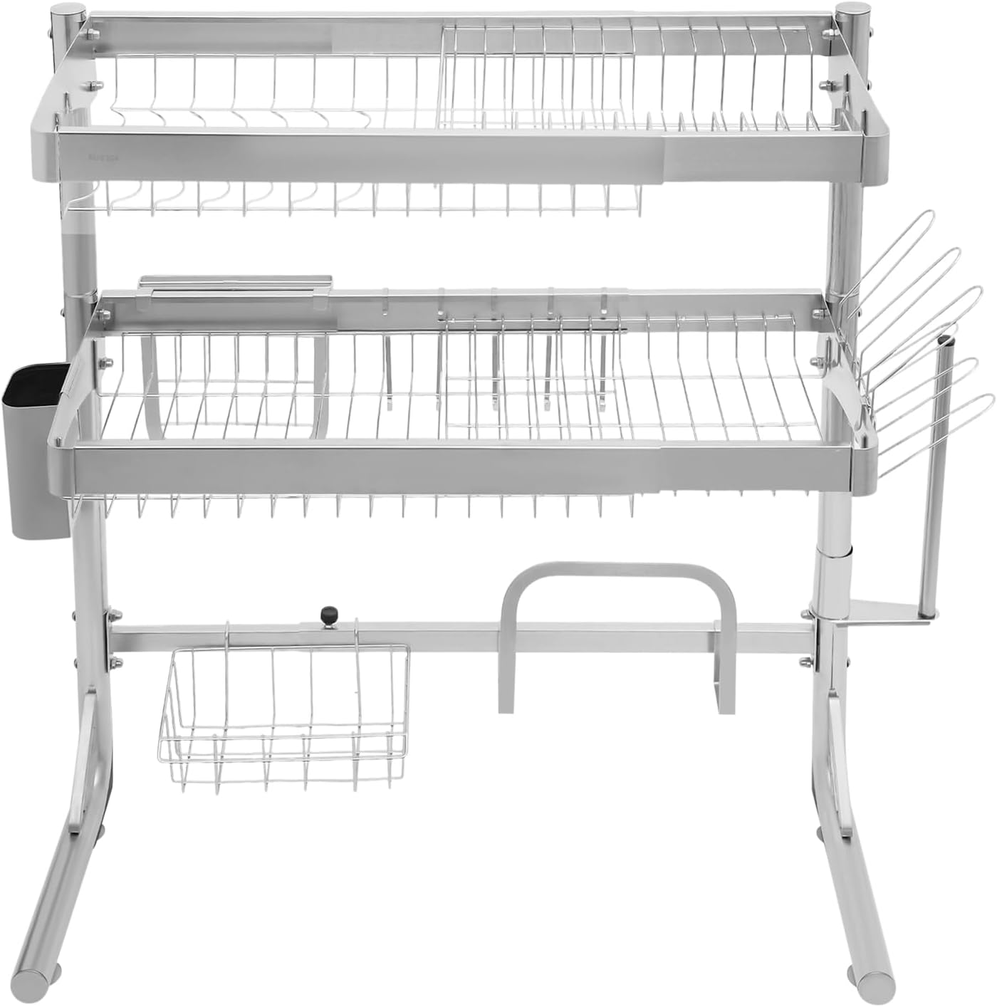 Over The Sink Dish Drying Rack, 2-Tier Stainless Steel Dish Drainer for Kitchen, Multifunctional Organizers, Chopstick Cage, Cup Holder, Cutting Board Holder, Knife Holder, 21''-33''Adjustable Length