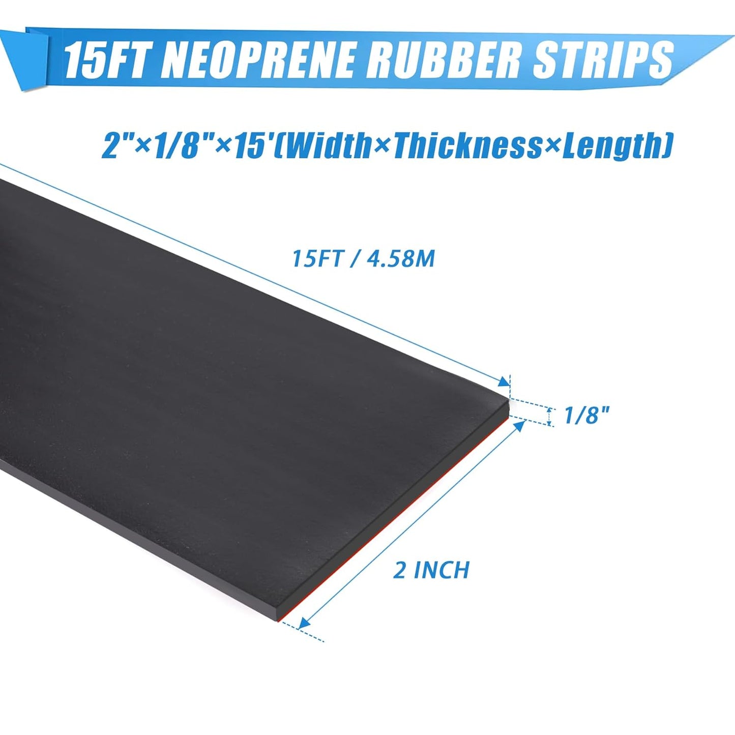 Neoprene Rubber Sheets & Strips with Adhesive Backing - 2" Wide x 1/8" Thick x 15' Long