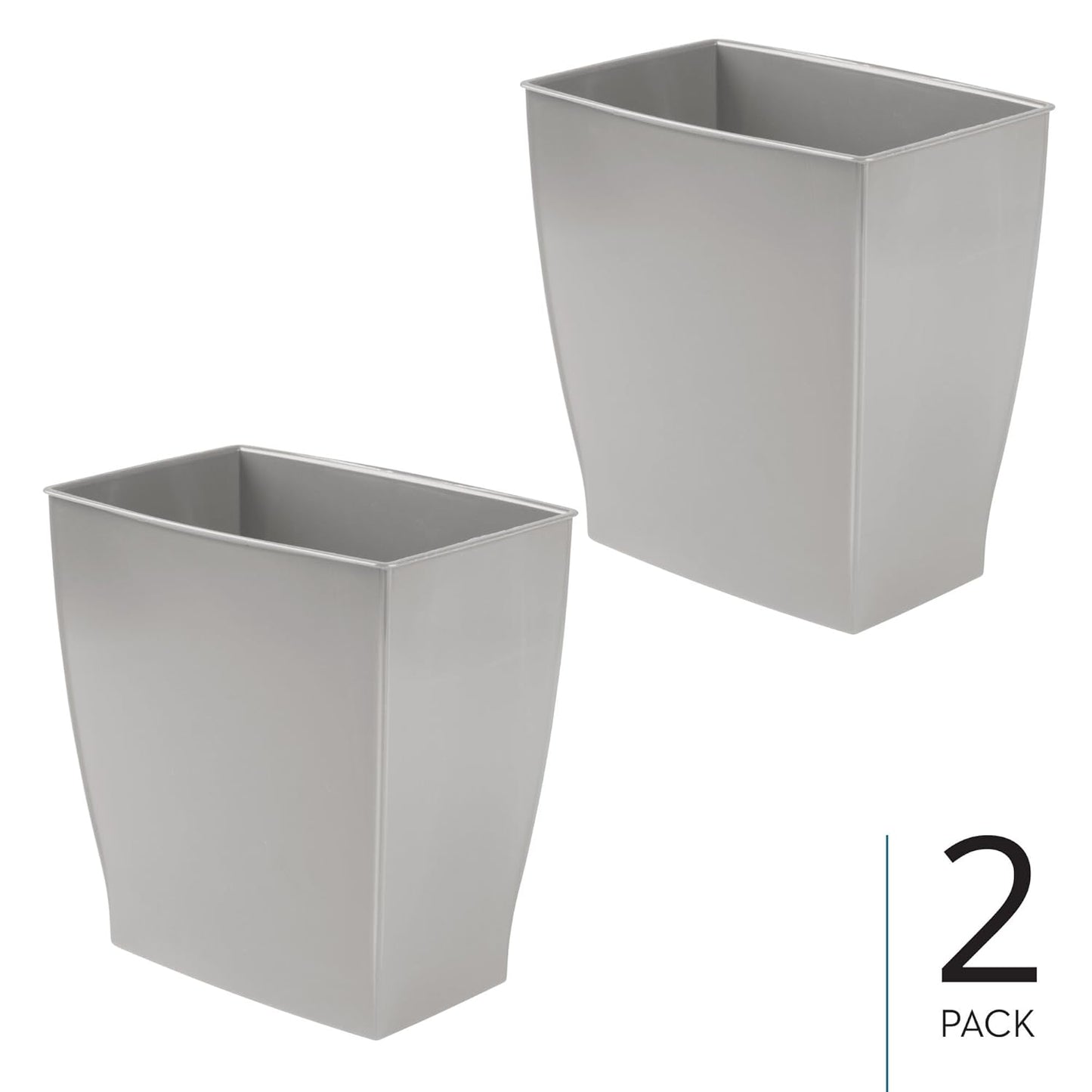 iDesign Small Rectangular Bathroom Trash Cans - Set of 2 - Gray