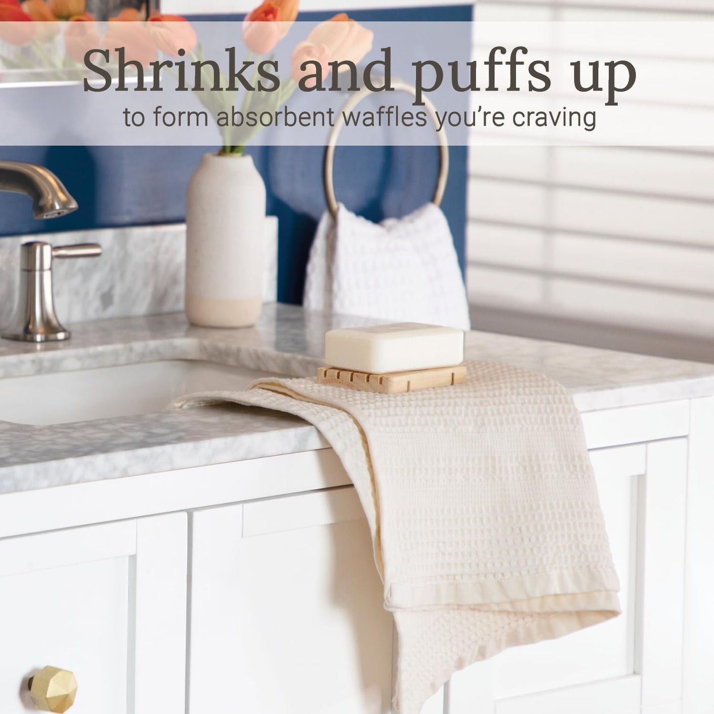 GILDEN TREE Waffle Hand Towels for Bathroom Quick Dry Towel Super Absorbent Thin 100% Cotton Hand Towels Lint Free, Hand Towels for Bathroom Set of 2, Classic Style (Cream)