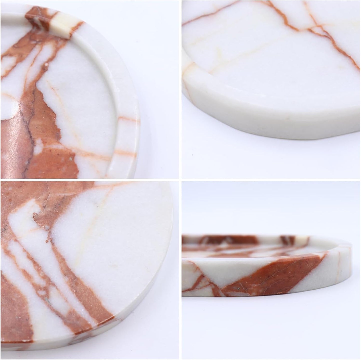 Natural Marble Tray, Oval Vanity Decorative Tray for Bathroom Counter, Countertop Stone Organizer, Catchall Tray for Kitchen, Perfume, Candles, Jewelry Dish Decorative Tray