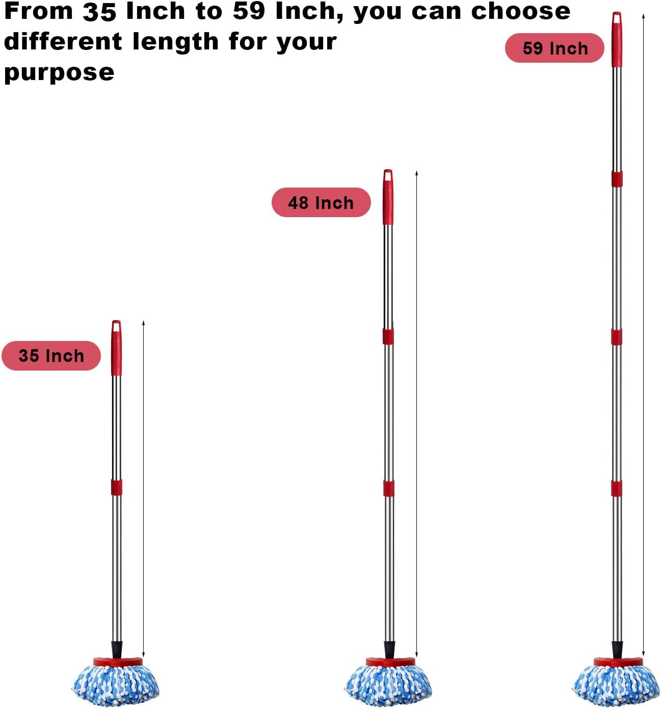 Spin Mop Replacement Handle - 4 Section Mop or Broom Handle/Stick Compatible with O Cedar Spin Mop Refills and Brooms, 30" to 59", American Threaded Joint End (Mop Head Not Included)
