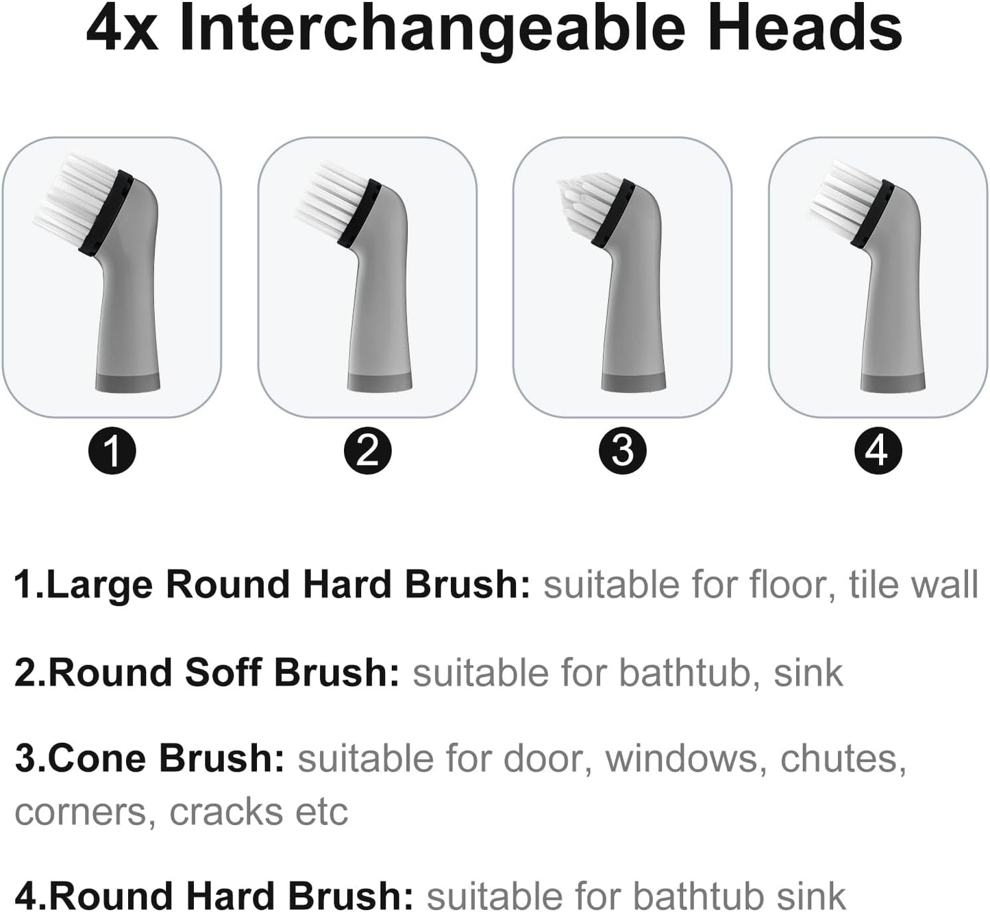 SOARING Electric Cleaning Brush with 4 in 1 Multiple Brush Heads,Indoor Household Cordless Motorized Brush for Bathroom Toilet Kitchen Tile Crevice(Black)