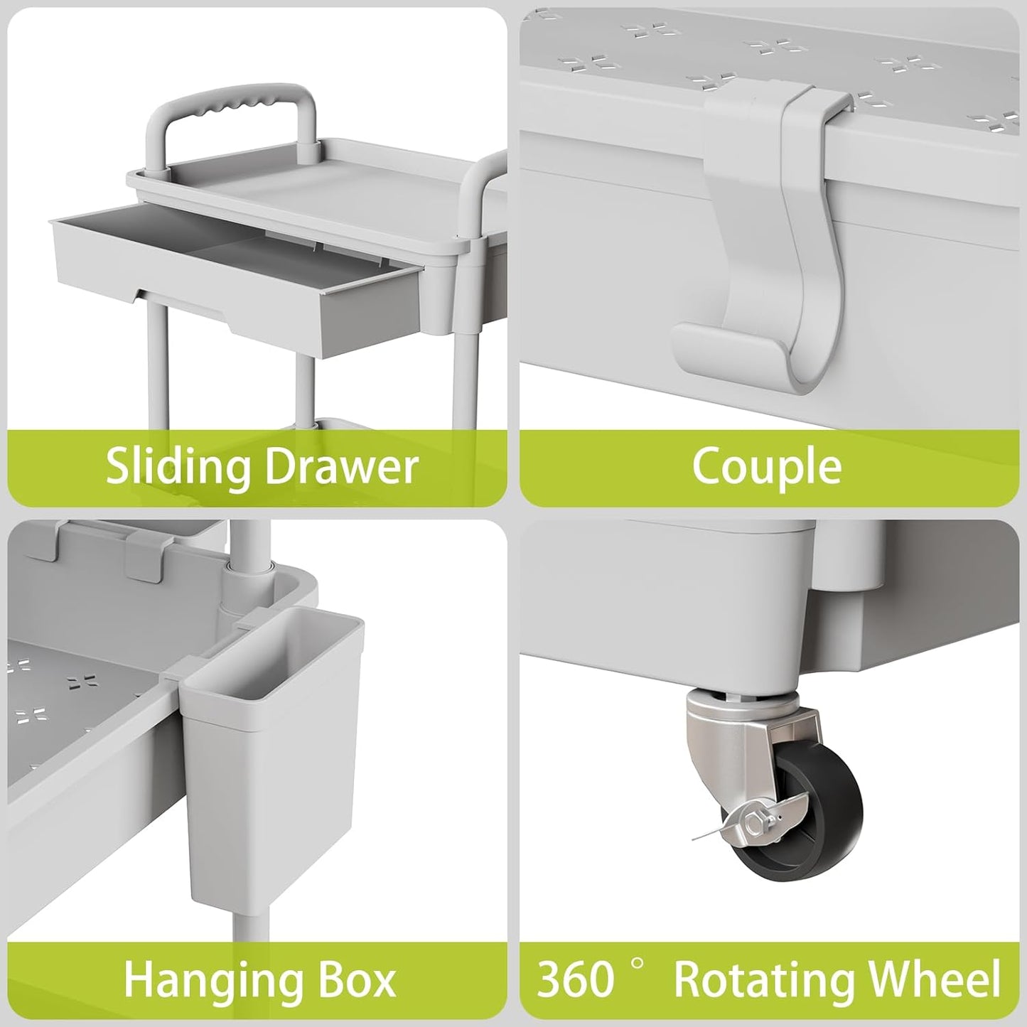 4 Tier Rolling Cart Organizer,Art Craft Diaper Bedside Snack Laundry Room Bathroom Organizer Narrow Thin Slim Rolling Trolley Utility Cart with Wheels for Kitchen,Office(Grey)