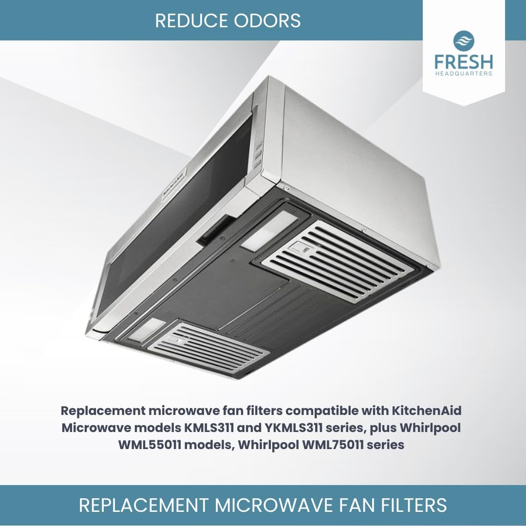 2-Pack Activated Carbon Charcoal Microwave Hood Filters - Pre-Cut 10" x 7.21" Microwave Hood Filters - Compatible w/Whirlpool WML55011 & KitchenAid Low‑Profile Models, Made in USA