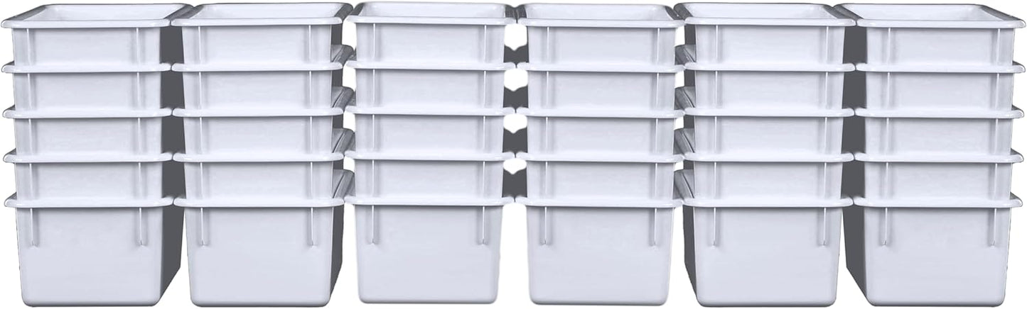 Wood Designs Cubby Storage Bin, Heavy Duty Plastic Containers for Kids White Cubby Tray Set of 30