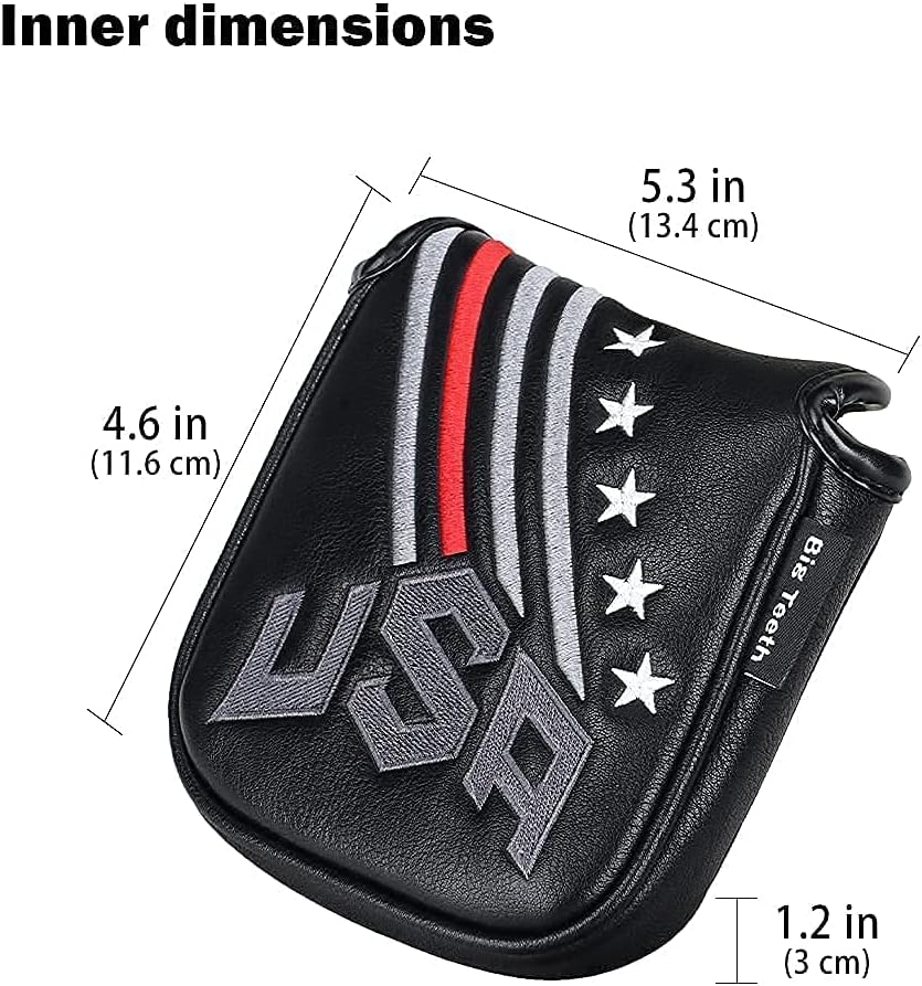 Big Teeth Golf Cover USA Stripe and Star Headcover Covers, Driver Fairway Wood Hybrid Headcovers Fits Blade Mallet Putter Iron and Woods with Magnetic Club Protector Pu Leather Golf Accessories