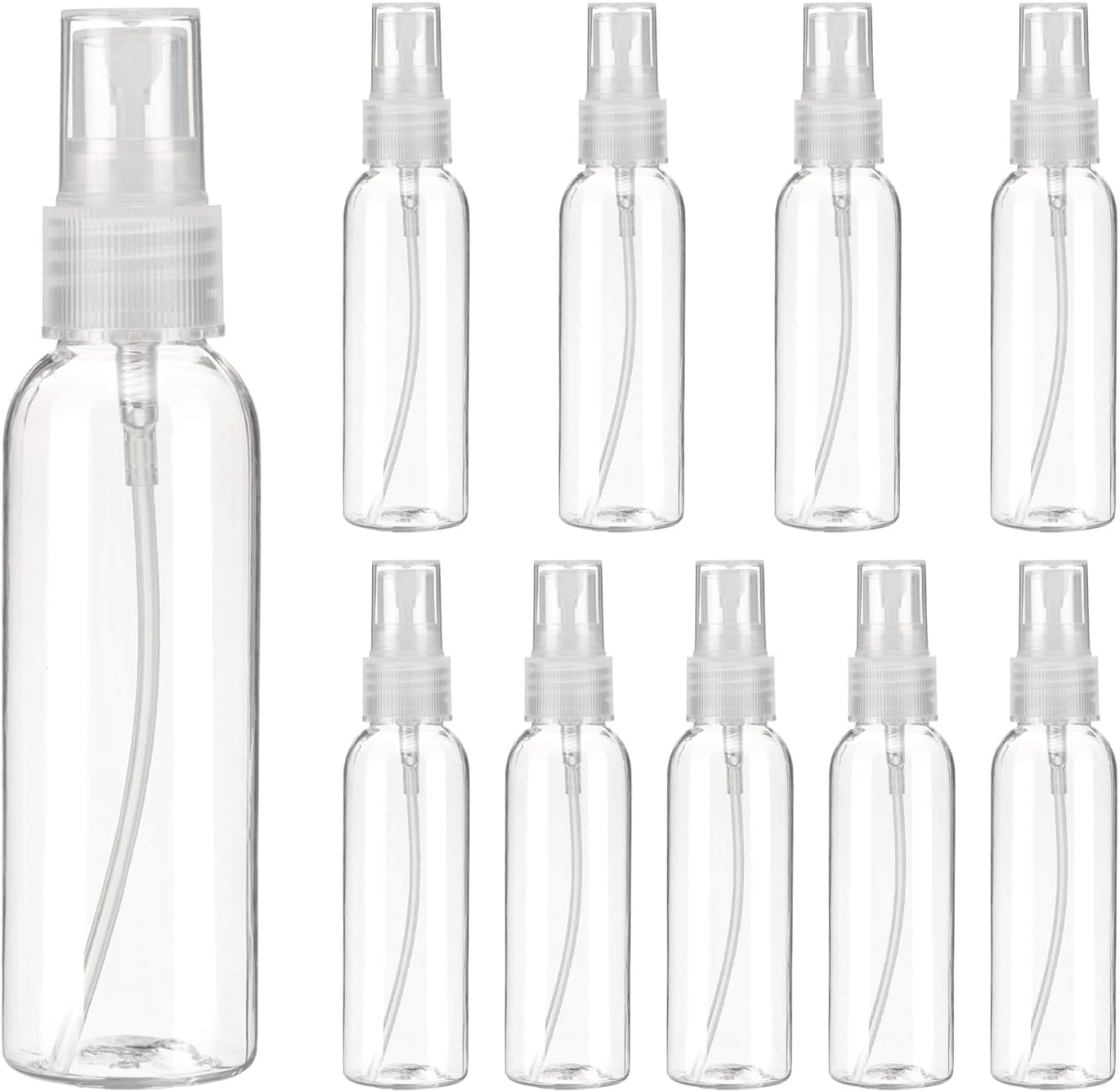 uxcell 10Pack Spray Bottles, 2Oz/60ML Reusable Clear Empty Mist Plastic Mini Travel Bottle Set,Small Refillable Liquid Containers for Household Use, Essential Oil, Cleaning (Transparent)