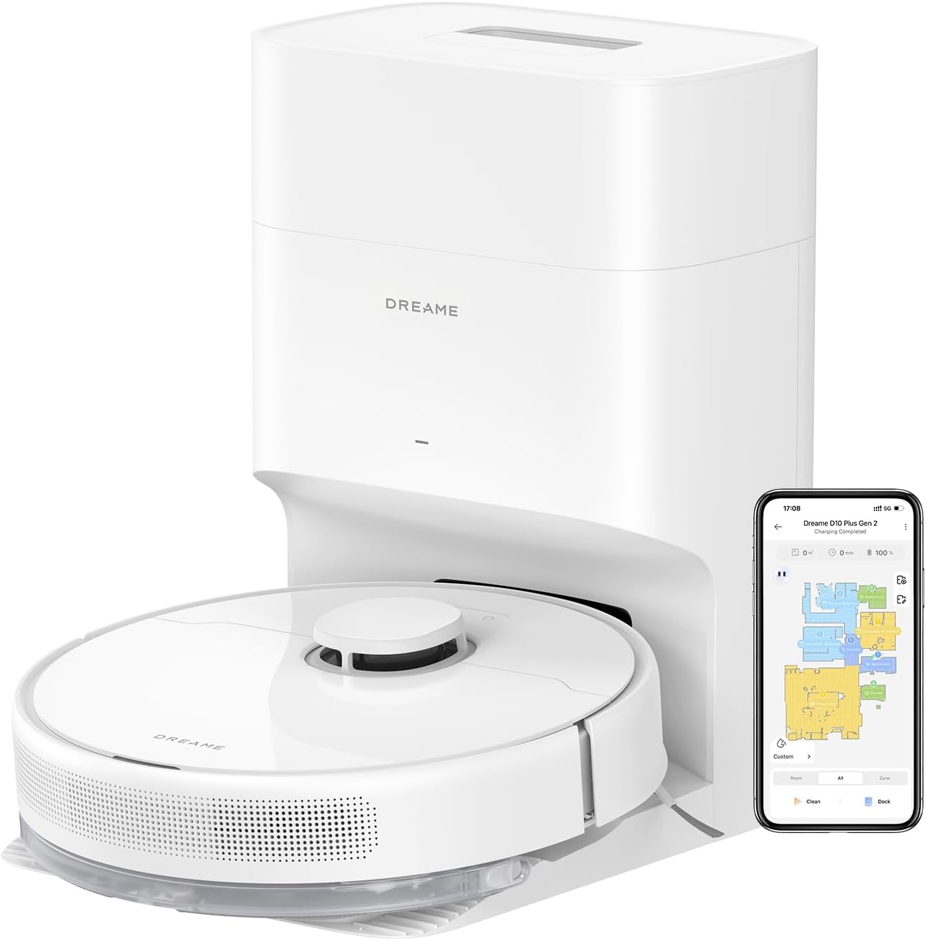DREAME D10 Plus Gen 2 Robot Vacuum and Mop with Self Emptying Base for 90 Days of Cleaning, 6000 Pa Suction and LiDAR Navigation, Obstacle Avoidance, Wi-Fi Connected