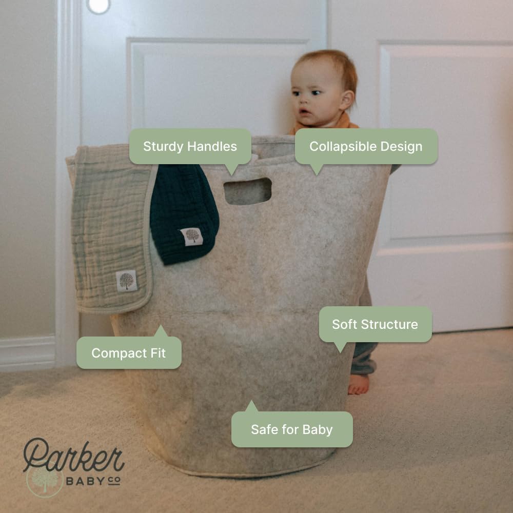 Parker Baby Nursery Laundry Hamper - Large Felt Storage Basket and Baby Hamper for Nursery (Oatmeal)