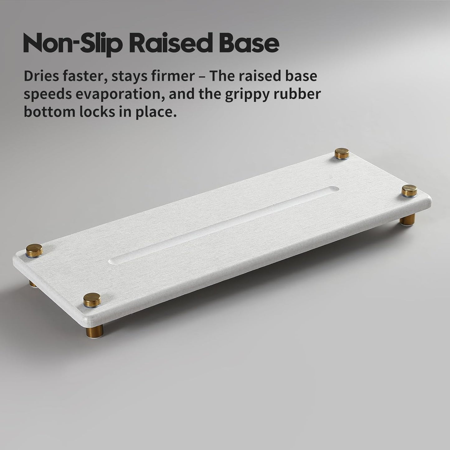 Water Absorbing Stone Sink Caddy Kitchen Sink Organizer Tray, Diatomite Bathroom Counter Tray, Gold Faucet Drying Mat Coaster Soap Dish Rack Riser Dispenser Sponge Holder, Beige 12.5" x 4.5"