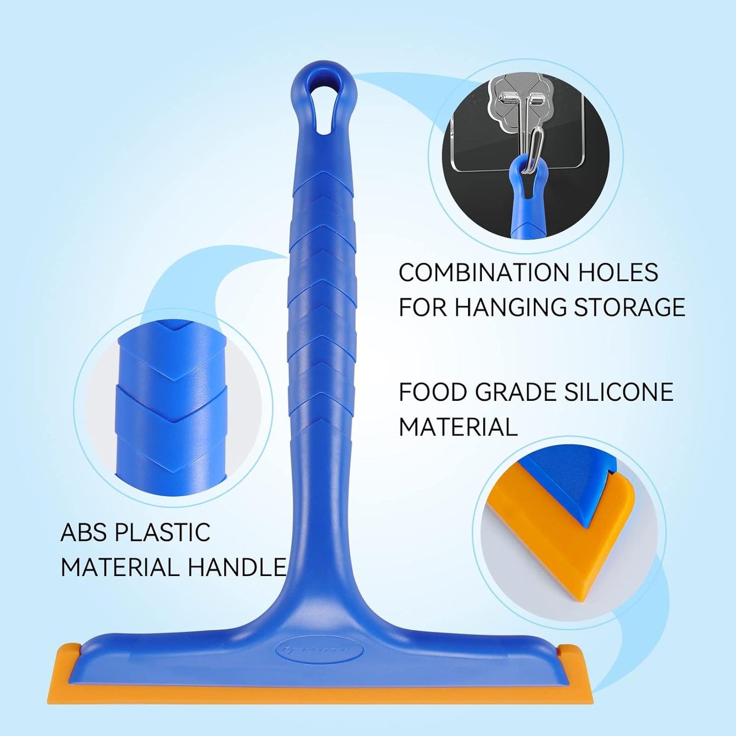 Shower Squeegee for Glass Doors, Bathroom Squeegee for Shower, Window Squeegee, Home Bathroom Silicone Cleaner Tool, Suitable for Bathroom, Kitchen, Tile, Mirror, Car Glass, by LTLUTU, 8in Blue