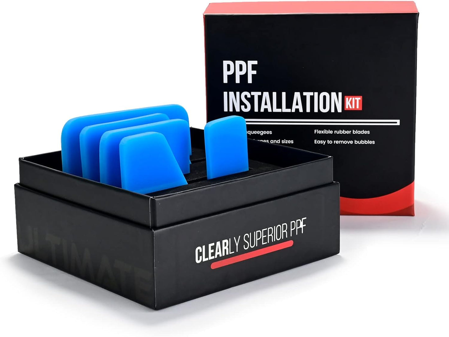 NEWISHTOOL Soft PPF 5in1 Blue Set - Anti-Scratch Rubber Squeegee Kit for Car Vinyl Wrap Tint Film Paint Protection Coating Installing, Different Sizes TPU Scraper Tool Packed in Box