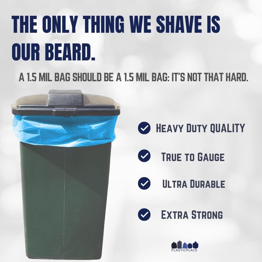 Plasticplace 64-65 Gallon Recycling Trash Bags For Toter │1.5 Mil │ Blue Heavy Duty Garbage Can Liners │ 50” x 60” (50 Count)