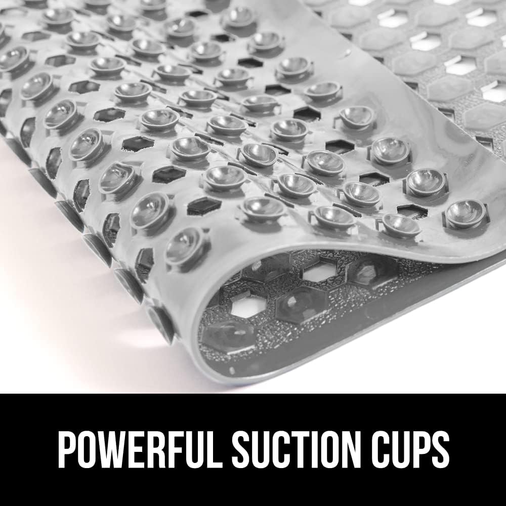 GORILLA GRIP Patented Square Shower Stall Mat, Small Bathtub Floor Mats for Stand Up Showers, Suction Cups and Drainage Holes, Machine Wash, Soft on Feet, Bathroom Accessories 21x21 Inch, Gray Opaque