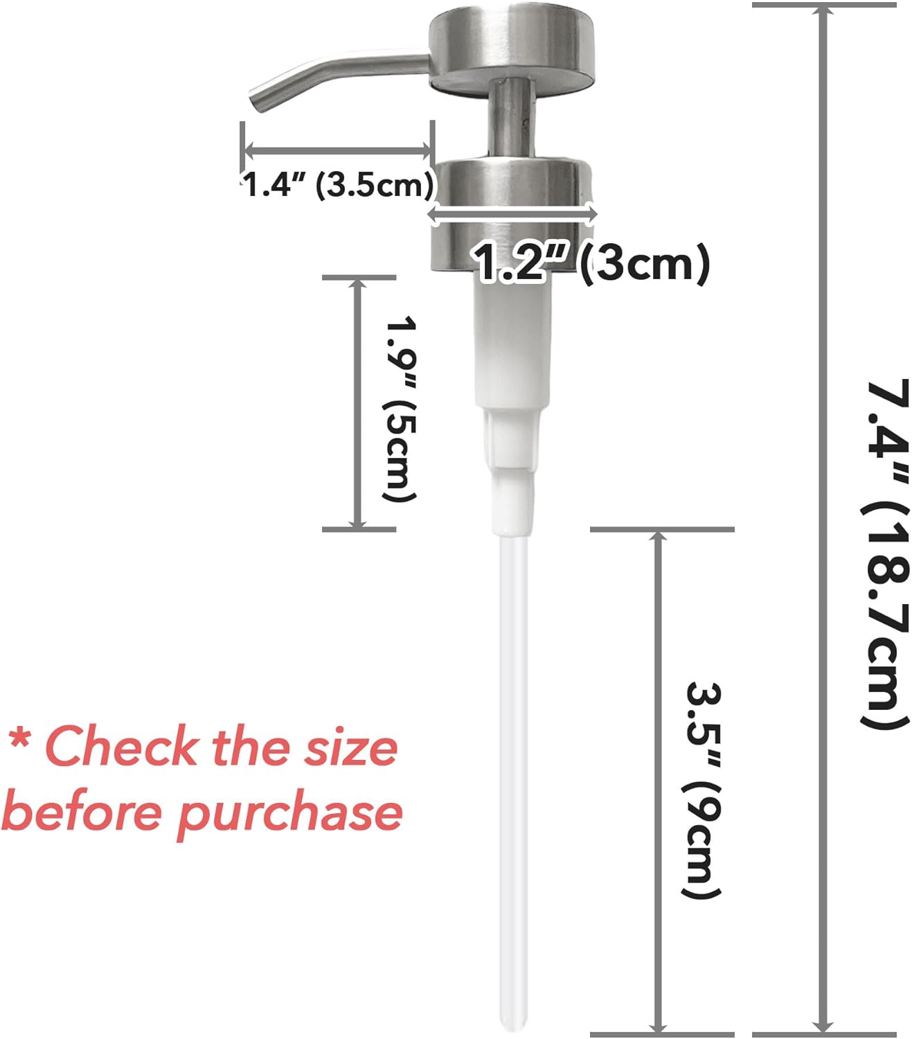 Stainless Steel Soap Dispenser Pump Head Replacement 2 Pack, 28/400 Threads Standard Size, for Bathroom and Kitchen (Stainless Steel)