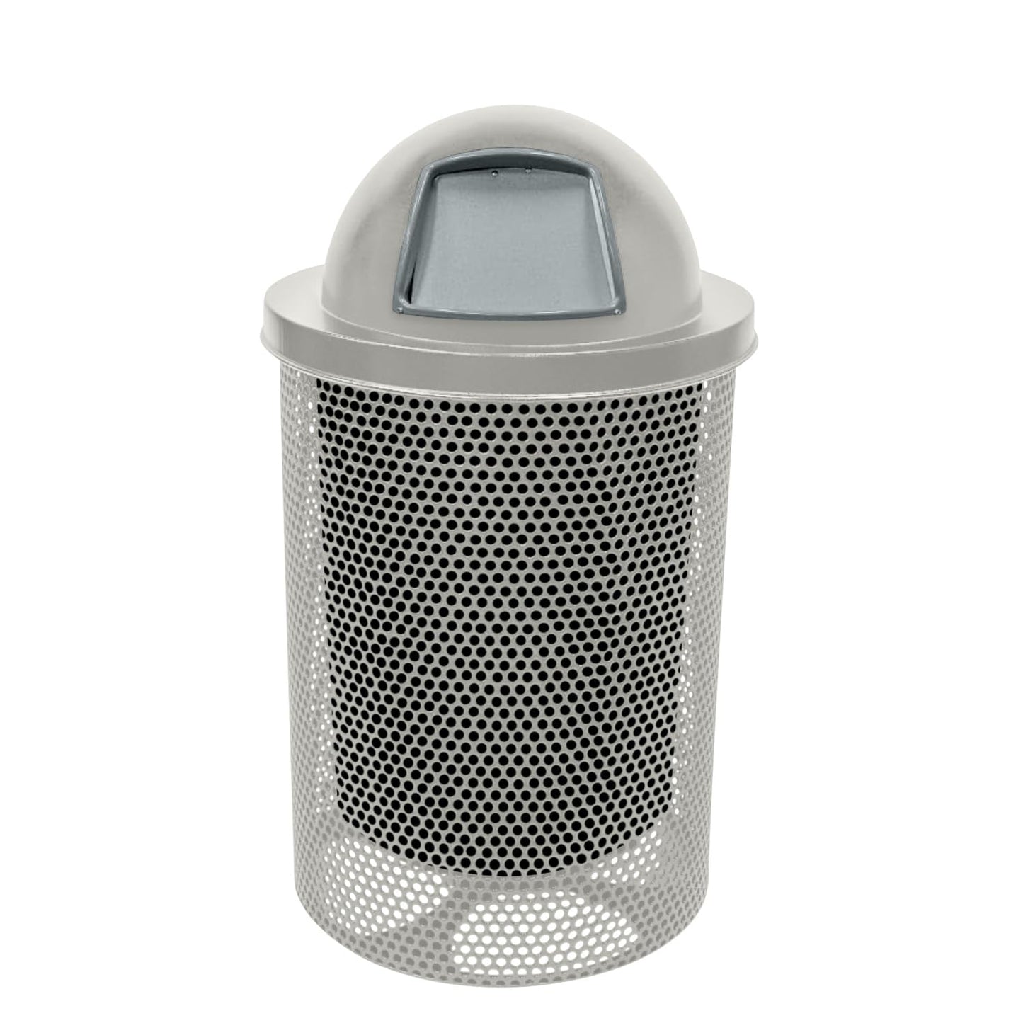 COATEDOUTDOORFURNITURE RDT-P-TXTGRY Heavy Duty Round Trash Receptacle with Dome Top, Liner Included, 32 Gallon, Textured Grey, Made in America