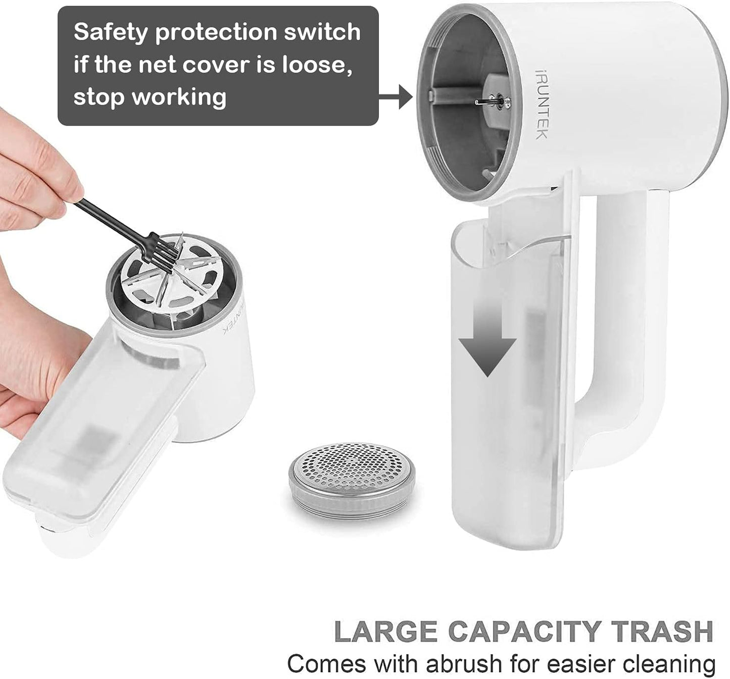 iRUNTEK Rechargeable Fabric Shaver, Electric Commercial Lint Remover with LED Display & Big Trash Box, 3-Speeds for Removing Fuzz and Pill from Clothes, Furniture, Sweater, Couch and Blanket, Silver