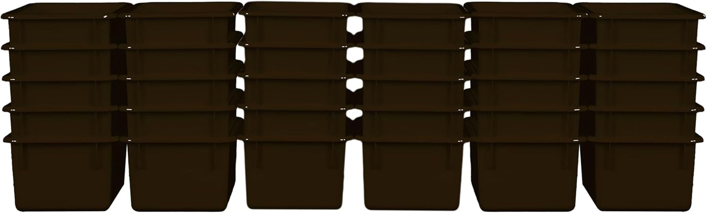 Wood Designs Cubby Storage Bin, Heavy Duty Plastic Containers for Kids Brown Cubby Tray Set of 30
