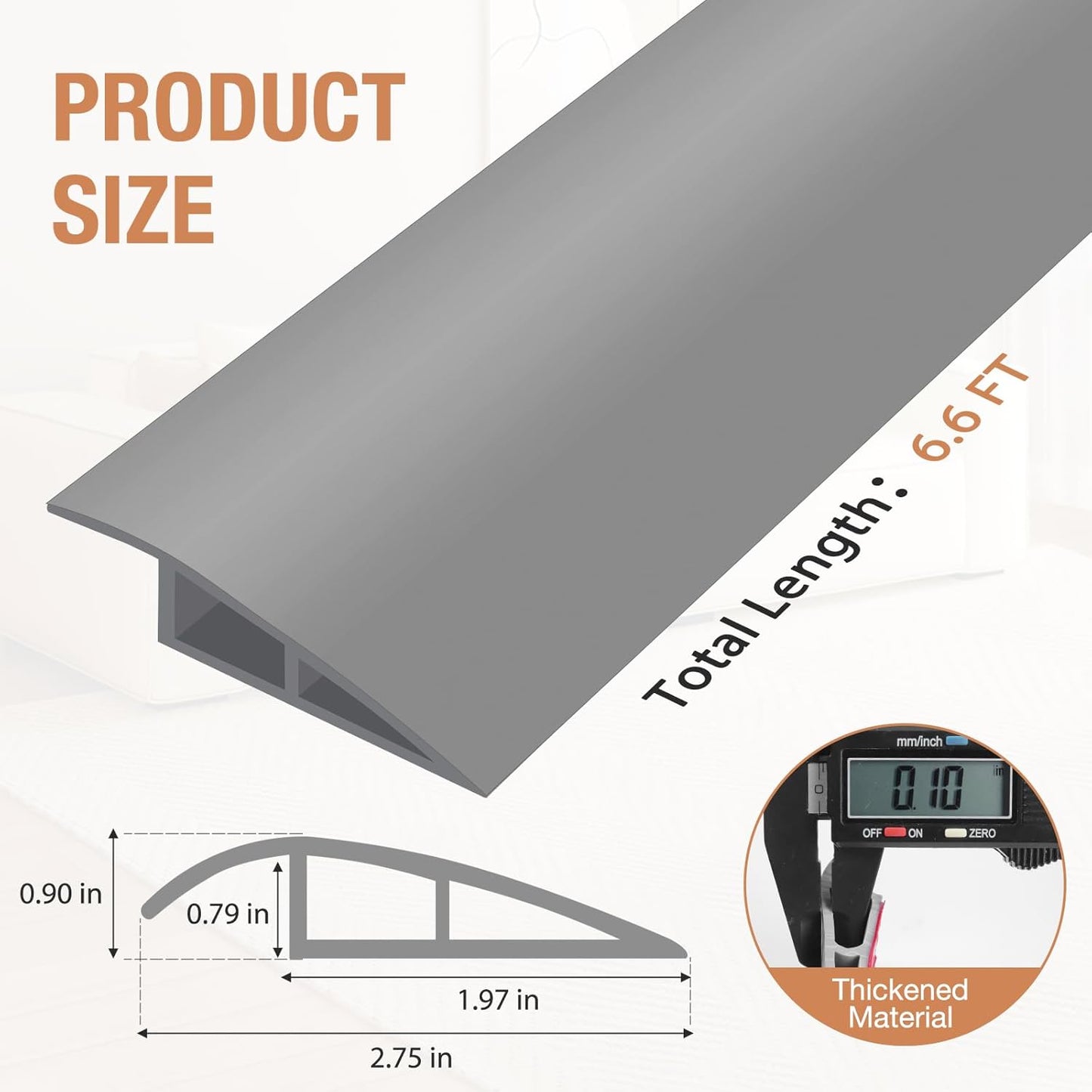 Floor Transition Strip Self Adhesive Vinyl Door Threshold for Doorways Carpet Edging Trim Overlap Edge Reducer for Laminate Floor, Carpet, Tile (Gray, 3/5" to 4/5", 6.6Ft)