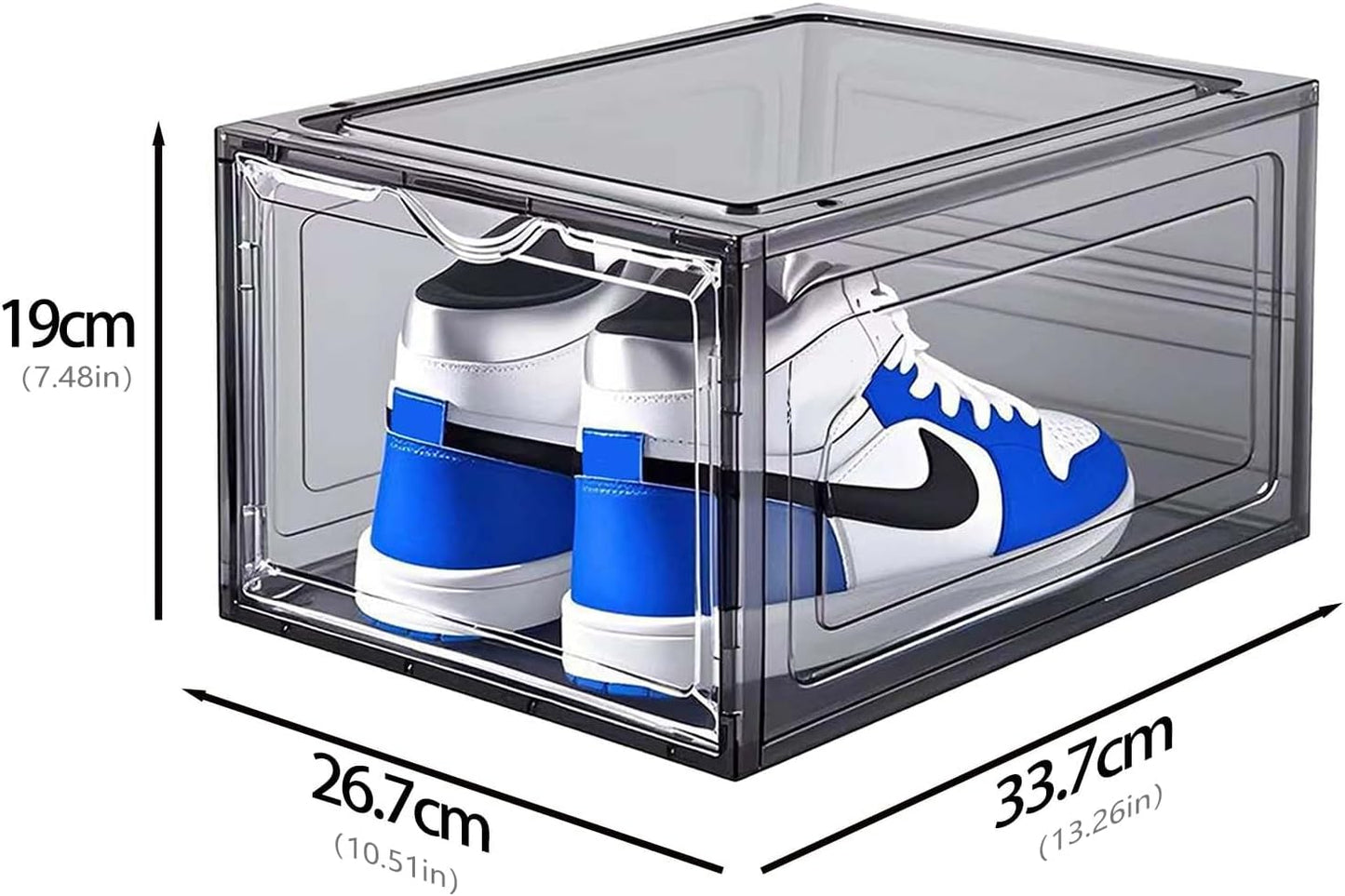 8 Pack Shoes Box Display Case Thicken Shoe Organizer Stackable Boxes for Closet Space-Saving Shoe Rack, Size 13, Black