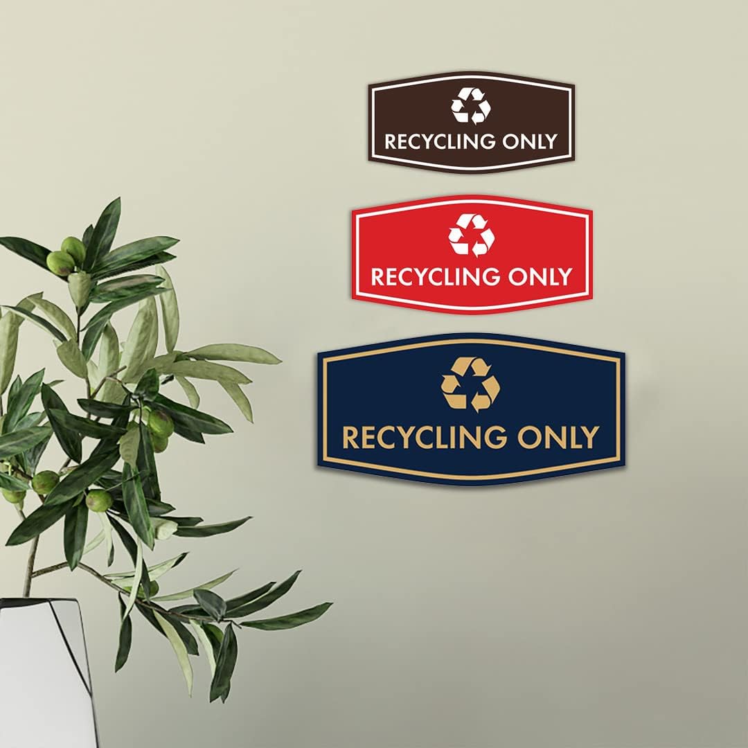 Fancy Recycling Only Sign (White/Red) - Small