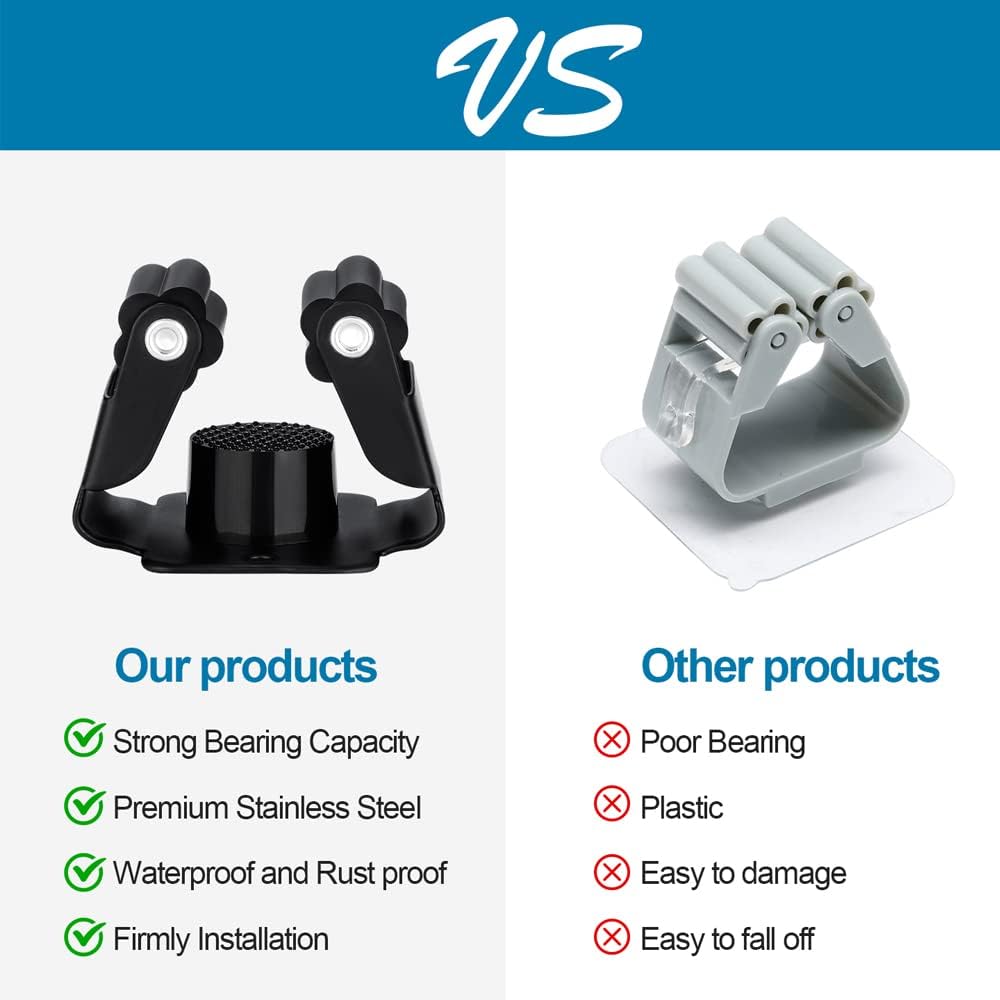 6PCS Broom and Mop Holder, Heavy Duty Garden Tool Organizer Rack Rake and Shovel Handle, Stainless Steel Mop Hanger. Wall Mounted Utility Rack with Screws, Silver.