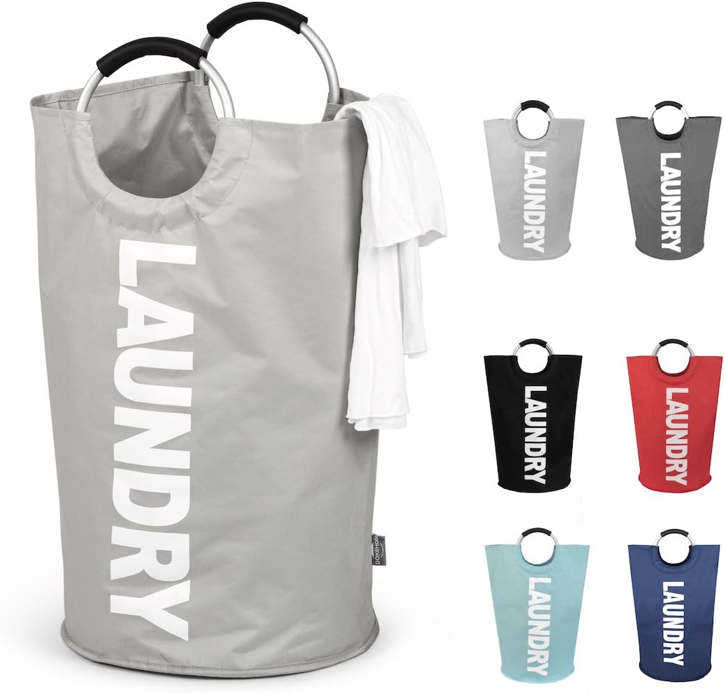 DOKEHOM 125L X-Large Collapsible Washing Laundry Basket Bag (7 Colors) for Bedroom, Fabric (Grey, XL)