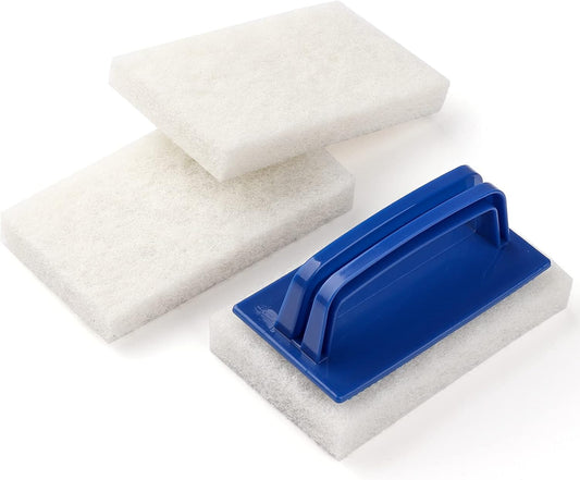 Handled Bath Scrubber, Bathroom Scouring Pad, Heavy Duty Cleaning Sponge Scrub Brush, Non-Scratch Remove Soap Scum, for Cleaning Shower Tile Bathtube Sink Spas Hot Tubs, Swimming Pool Step & Corner