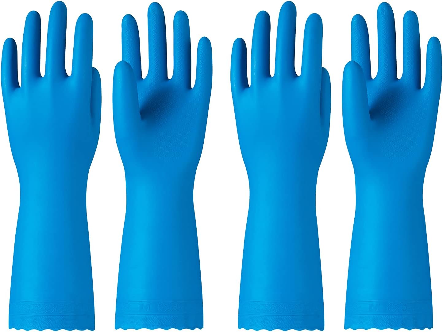 PACIFIC PPE 2 Pairs Reusable Dishwashing Cleaning Gloves, Household, Kitchen, Cotton Liner, Blue, Small