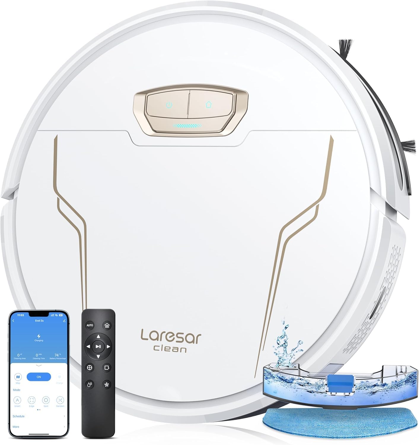 Robot Vacuum and Mop 4000Pa Suction, 3 in 1 Robotic Vacuums with Self-Charging, 150mins Runtime, App/Remote/Voice Control, Robot Vacuum for Pet Hair, Carpet, Hard Floor(White)