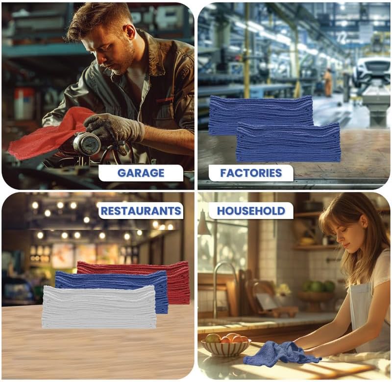 Shop Towels (Red, 500-Pack) - Bulk Cleaning Towel in a Bag, Mechanic Cotton Wipes for Car Maintenance, Auto Mechanics & Garage, Wipe Grease & Oil, Machine Wash & Reusable