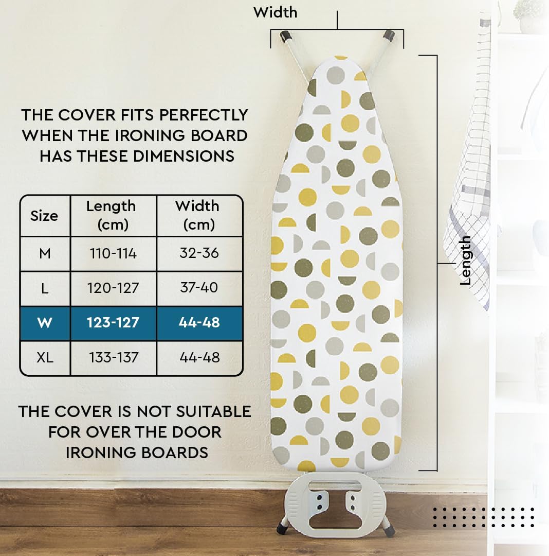Encasa XO Ironing Board Cover and Pad 49"x18" - Thick 3mm Felt Padding, Drawstring Tightening & Lock, Easy Fit, Scorch & Stain Resistant, Fits Wide Ironing Board - Daisy Beige