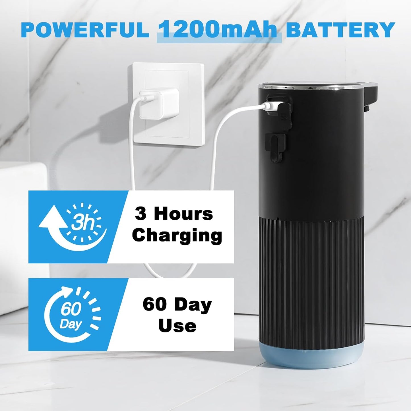 Automatic Soap Dispenser, 2 Pack Black and White Touchless Liquid Soap Dispensers for Bathroom, 13.5 Fl Oz Plastic Electric Auto Dish Soap Dispenser Wall Mount for Kithcen