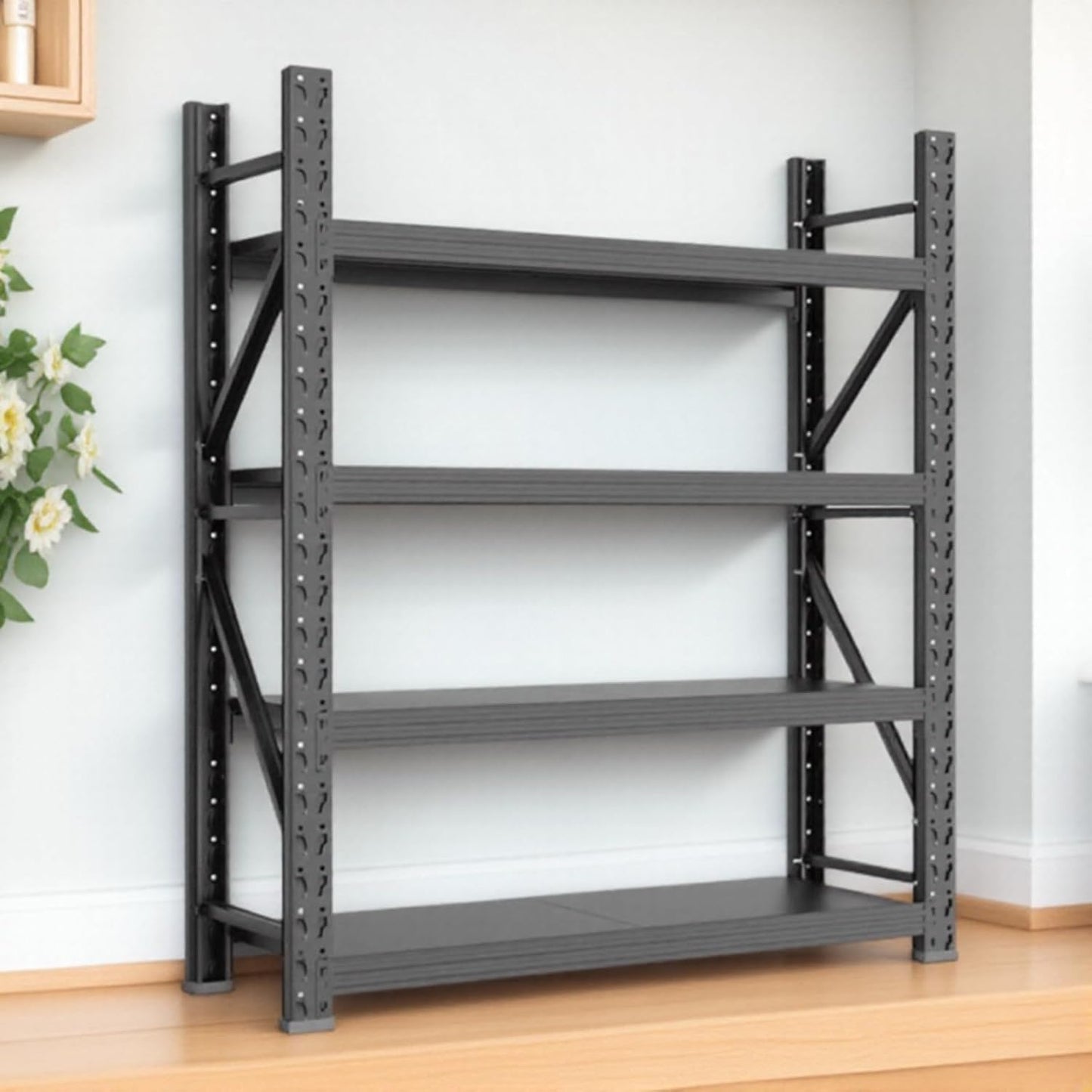 Storage Shelves Heavy Duty, Metal Garage Shelving Units, 4 Tier Storage Rack Shelf, Steel Industrial Shelving, Adjustable Standing Shelf for Basement/Warehouse (Black, W59.06*D23.6*H78.74)