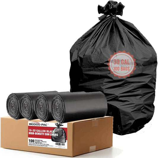 30 Gallon Trash Bags, 100 Count Black Garbage bags, Multi-purpose Trash Can Bin Liners for Bathroom, Office, Industrial, Commercial, Janitorial, Municipal, Recycling