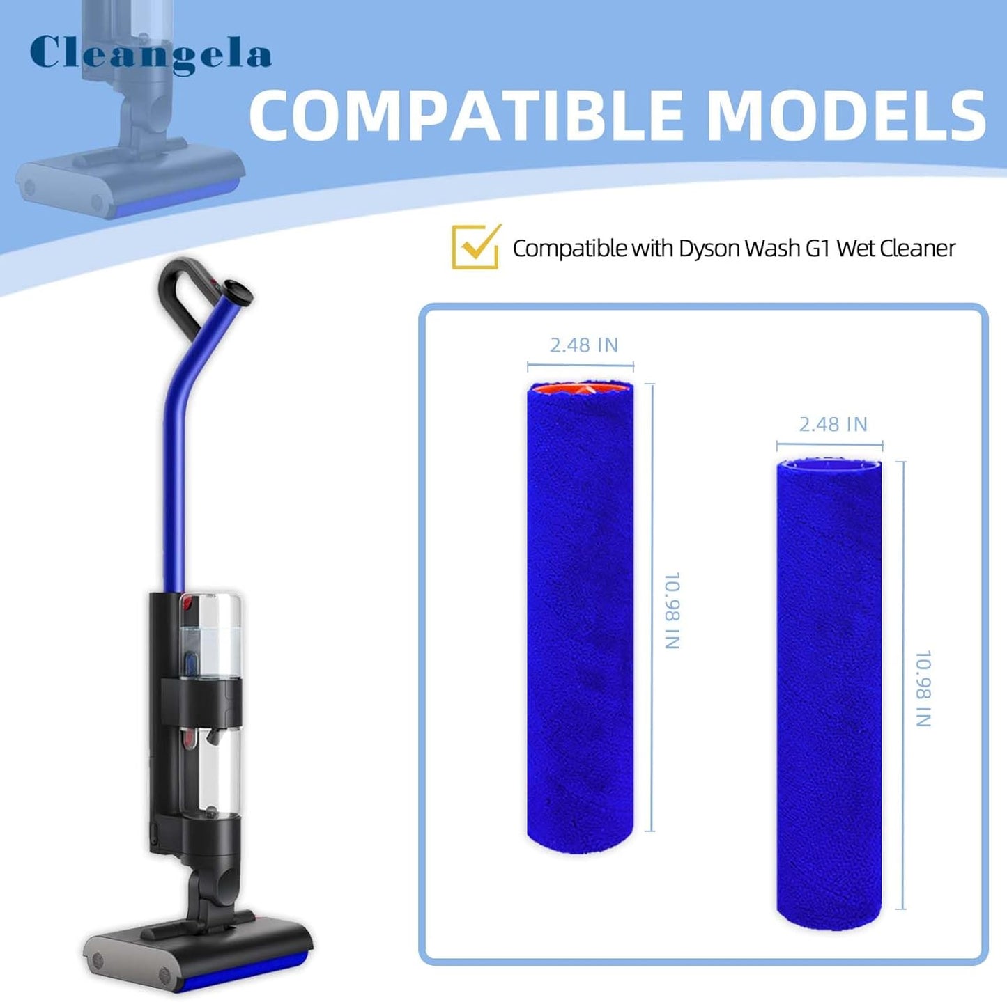 Wash G1 Roller Brush Replacement for Dyson Wash G1 Wet Cleaner Floor Scrubber Machine Vacuum Attachments Counter-Rotating Primary Rollers 2 Pack Highly Absorbent Microfiber Brush Rollers