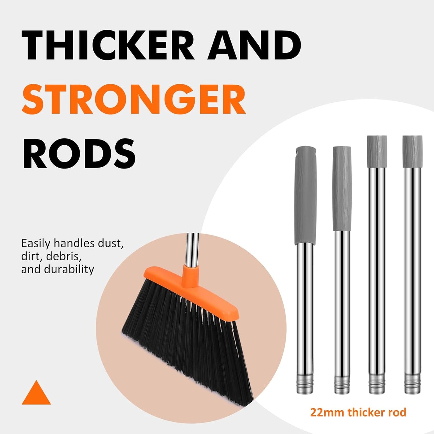 NACENA Heavy Duty Broom, 55 Inch Long Handle Outdoor Large Angle Brooms, Commercial Broom for Sweeping Indoor, for Home Garage Kitchen Office Courtyard Lobby Patio Lawn Concrete (Grey&Orange)