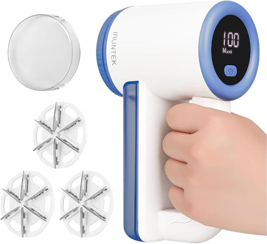 iRUNTEK Rechargeable Fabric Shaver & Lint Remover｜3-Speed Lint Shaver with LED Display & Large Lint Bin｜Sweater Shaver with Type-C Fast Charging｜Removes Fuzz & Pills from Clothes, Furniture - Blue