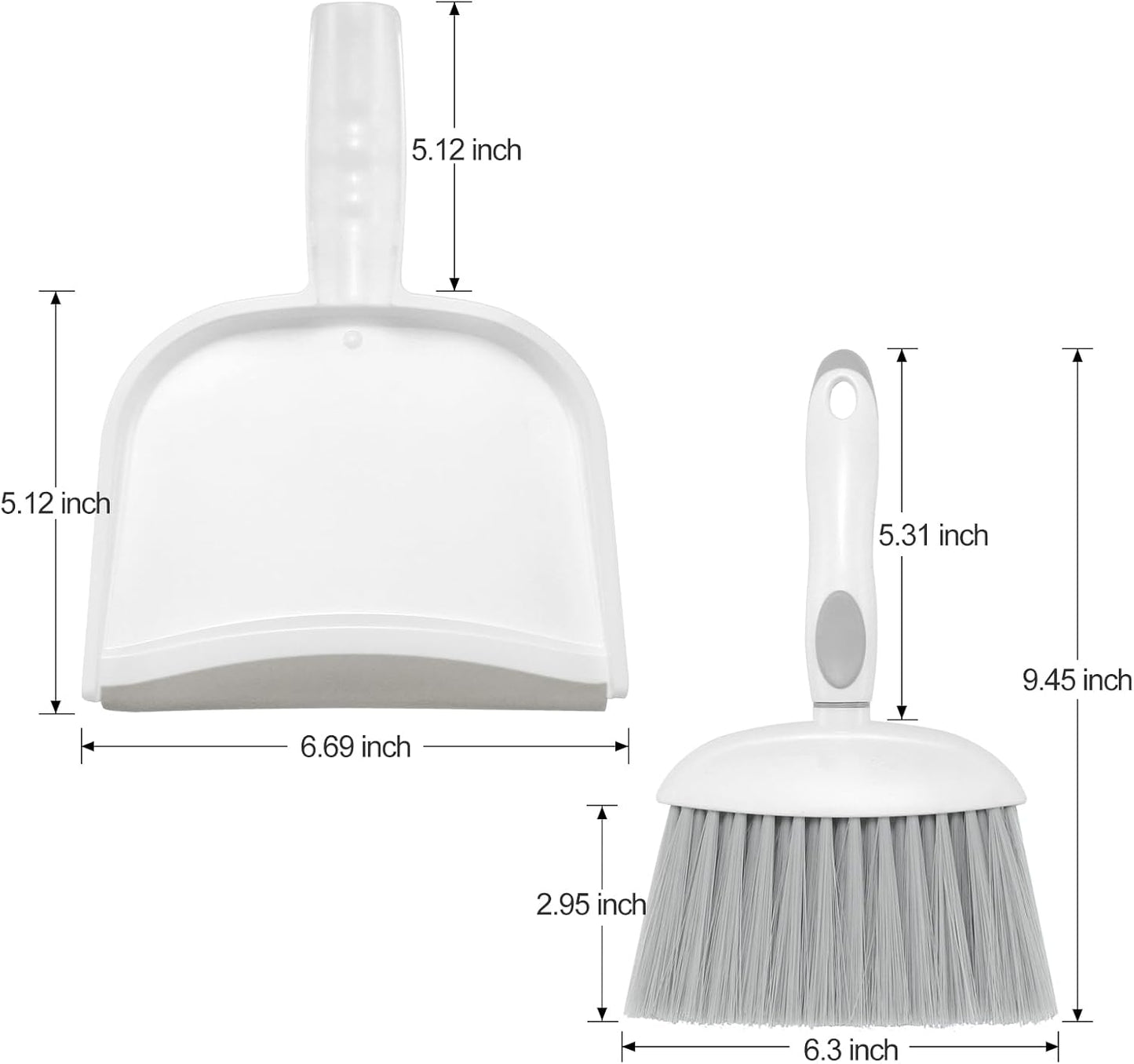 NACENA Small Dust Pan and Brush Set, Mini Broom and Dustpan Set Small Hand Broom and Brush Combo Dust Pan with Teeth for Home Cleaning Drawers Desktop Sofas Pet Care and Outdoor, White & Gray