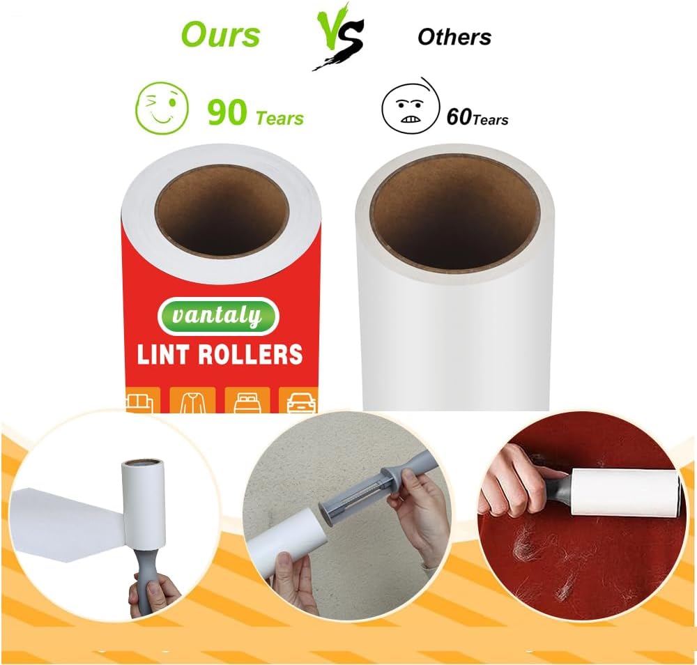 Pet Hair Lint Rollers, 3 Pack, 90 Sheets Each– Reusable Sticky Roller for Pet Hair, Cat & Dog Hair Remover, Lint Remover, Pet Hair Remover for Furniture, Clothing & Cars