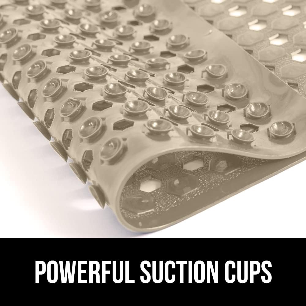 GORILLA GRIP Patented Square Shower Stall Mat, Small Bathtub Floor Mats for Stand Up Showers, Suction Cups and Drainage Holes, Machine Wash, Soft on Feet, Bathroom Accessories 21x21 Inch, Beige Opaque