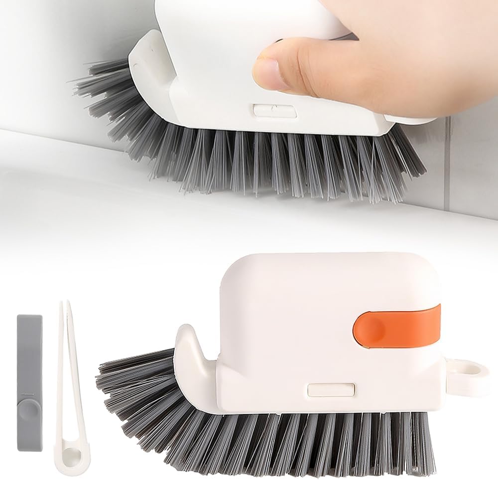 3 in 1 Groove Cleaning Brush, 2025 New Multifunction Window Track Cleaner Brush, Hanging Hard Bristle Cleaner Brushes for Kitchen (Orange)