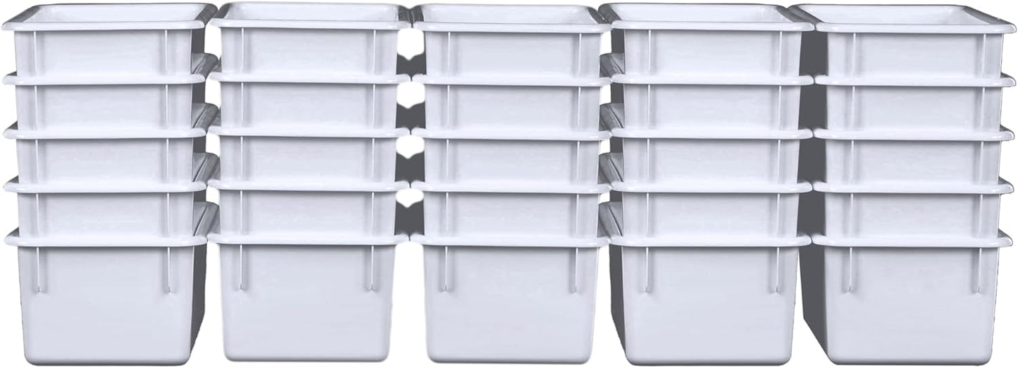 Wood Designs Cubby Storage Bin, Heavy Duty Plastic Containers for Kids White Cubby Tray Set of 25