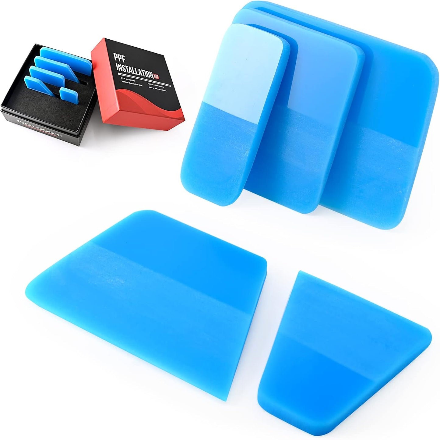 NEWISHTOOL Soft PPF 5in1 Blue Set - Anti-Scratch Rubber Squeegee Kit for Car Vinyl Wrap Tint Film Paint Protection Coating Installing, Different Sizes TPU Scraper Tool Packed in Box